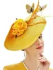 Chapéus de balde largura chapéus de balde flores elegantes elegantes flores de borboleta exagerada festa de chá kentucky derby chapéu fascinador Big Pillbox Hat Banding para coquetel y240426