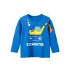 Футболки 2024 Boys Clothing Cartoon Excavator Boys Осень Новая мода с длинными рукавами, хлопковая детская одежда, футболка для детской одежды.