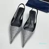 15a Chaussures en strass de créateurs célèbres Slippers Fashion Satin Slingbacks 4cm chaton Sandales Point Toes Robe Shoe 35-42 Cuir Womens Sandale avec boîte