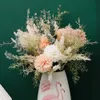 Flores secas Flores artificiales Bouquet Rosa sosteniendo bulrush Flower Pampas Grass Plass Plases Falas para la sala de estar de boda Decoración de la mesa de la sala de estar de boda