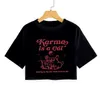 Men's T-Shirts Karma is a midnight cat with a printed O-neck short sleeves crop top short navy blue 90S sexy Harajuku fashion casual womens Y2KL2403