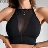 Tanks pour femmes Camis Hollow Out Mesh Sexy Corset Top Femmes Y2K Vêtements sans coudre noire de l'épaule Viete d'été Halter Tob Top Femme 2024 D240427