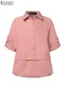 Women's Blouses Shirts ZANZEA Summer Casual Solid Color Tunic Tops Fashion Lapel Neck Shirt Woman Short Slve Button Blouse Female Vintage OL Blusas Y240426