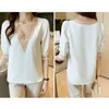 Women's Blouses Shirts Chiffon Blouse voor vrouwen V-Neck Hollow Out Tops Half Slve Witte shirts vrouwelijke mode nieuwe zomer 13367 y240426