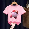 T-Shirts Kinder Kirby Superstar T-Shirt Set für Kinder und Mädchen Cartoon T-Shirt Anime Sommer Jungen Kleidung Mädchen O-Neck Kurzarm Giftl2404