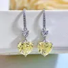 Boucles d'oreilles S925 Silver Peach Heart Long Diamant rose en forme de cœur Diamant jaune blanc