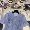 Lyxdesigner kvinnor jacka vår/sommar ny produkt liten doftande blå tunn tweed kortärmad kappa