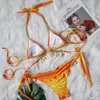 Women's bikini set Sexy tie-up gradient color print women's two-piece swimsuit Luxury crystal diamond bikini