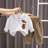 Clothing Sets Kids Clothes Boys Autumn Children's Fashion Sports Casual Polo Long Sleeve Cartoon Bear Sweater Pants Spring Two Piece Set