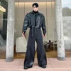 Herren -Tracksuiten PFNW Denim Patchwork Lederjacken zweiteilige Sets Korean Mode Spleißweite Beinjeans 2024 Herbst Stylish 9C2562