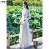 Vêtements ethniques Vintage Cross Collar Han élément blanc rouge mousseline élégante robe de fée à manches longues améliorées Hanfu chinois robe moderne