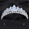 Tiaras coreana verde azul opala cristal coroa de princesa para mulheres que rainha de luxo princesa festa bidal tiaras acessórios de cabelo