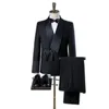 Herrdräkter Luxry Black Suit For Men Wedding Tassel Shawl Lapel One Button Groom Tuxedo Slim Fit Brudgum 2 Piece (Blazer Pant)