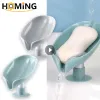 Set Suction Cup Soap Dish Box For Bathroom Shower Soap Holder with Drain Portable Leaf Shape Toilet Laundry Soap Rack Tray For Basin