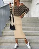 Kadınlar İki Parça Elbise Tasarımcı Etek Kadın Sonbahar/Kış Yeni Yarasa Kollu Uzun Etek Sarılı Kalça Moda İki Parçalı Set İki Parçalı Set