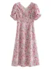 FSLE French Floral Artistic Sense Dress V-neck Elegant Retro Summer Travel Womens Beach Style Two Optional 240424