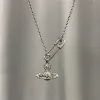 Design Romantic Vivianr Saturn Orbit Hanger Kettingen Volledige diamant link ketting ketting voor vrouwen glanzende pin gestapelde sleutelbeenketens Verjaardag en huwelijksgeschenken