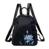 Bie yang original em estilo chinês bordado saco feminino nylon nylon mochila de mochila negra estilo étnico casual estilo