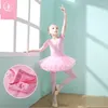 Vestido de balé infantil de mangas compridas em veludo macio e saia de gaze rosa para garotas de prática de dança para meninas