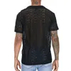 Mens kortärmad ihålig spetsskjorta Single Breasted Lapel Perspective Shirt Top 240428