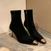Botas de luxo metal dourado de camurça pontuda de camurça de couro elegante e elegante botinas de joelho de joelho de joelho de salto alto de salto alto do tornozelo no tornozelo