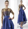 Elegant Royal Blue High Low Mother Of The Bride Dresses Long Sleeve Black Beaded Dresses Evening Wear Plus Size Mothers Gowns5651189
