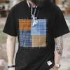 Madden Summer Japanese Vintage Breattable Bamboo Joint 100% Pure Cotton T-Shirt Square Oregelbunden skarv Kort ärm Mens Top 240426