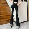 Damesbroek Zwart Flare Suit Vrouwen Lente zomer veelzijdige hoge taille Kantoor Lady Slim Split Casual Floor Mop Work broek