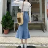 Spódnice Byaby koreański styl bodycon fishtail spódnice dla kobiet mody dżinsowe podzielone długie spódnice 2024 Nowe wysoko czekające marszki midi spirtsl2429