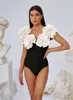 Swimwear Women 2024 Fleur 3D Fleur un morceau de maillot de bain Femmes coupées Bodys Monokini High Leg Swim Bathing Beachwear