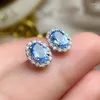 Brincos de garanhão clássico topázio de prata para mulher 5mm 7mm azul claro natural simples