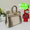 Borsa per borse 10A Crocodile fatta a mano in pelle vera in pelle 25 Himalayan Skin Silver Butth Held WN-5N05