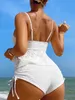 Women's Swimwear 2024 Sexy Push Up Tankini Set Strapped Verge Swimsuit Women Solid High Waist Swimwear Backless Beach Bathing Suit White Bikinis d240429