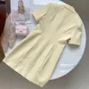 2024 Sommertaschen Frauenkleid Einerbrustes Revers-Hals-Kurzärmler Silim Casual Long Woman's Kleid XDBD009