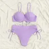 Kvinnors badkläder sexiga lila skal höga midja bikinis set push up baddräkt kvinnor badkläder drstring baddräkt brasiliansk bikini jer biquinis d240429