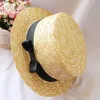 Wide Brim Hats Bucket Hats Retro Str Hat Womens Summer Panama Hat La Boater Beach Hat Wide Edge Womens Classic Flat Bow Knot Str Sun Hat Womens Hat J240429