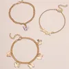 18K GOUD VOORGEPELD Europa Simple Sweet Acryl Butterfly Angel Pendant Foot Bloemvlinder Fringe Anklet 3-delige set