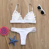 Women's Swimwear Sexy Bikini Set Swimwear Women White Mesh Embroidered Flower Transparent Micro Bathing Suit Swimsuit Thong Brazil Biquini 2024 d240429