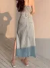 Skirts Deeptown Long Denim in pelle Denim femminile retrò solido High High Waled A-Line Ultra-thin in stile coreano Jean Slit Midi Ski Summer Fashion Girll2429