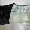 Jupe denim en strass étoilée pour les femmes Somment rétro après la gaine A-line 240424