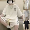 Tracksuits t-shirt shorts voor heren set elastische taille oversized o nek mannen zomer tracksuit tweedelig pak top dagelijkse kledingstuk