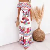 Casual Dresses Summer Print Vintage Long For Women Sexy Off-Shoulder Ruffle Fashion Boho Party Maxi Dress 2024 Ladies Beach sundress