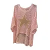 Frauenblusen häcet Fishnet Bluse stilvolle Tops O-Neck Strick V-Neck Pullover Pullover Sommer für modische