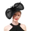 Brede rand hoeden emmer hoeden zwarte theekransje veer fascinators bruiloft kerk kopstuk Kentucky derby hoed fascinator pilbox hoed hoofdband voor cocktail y240426