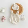 ROMPERS 2024 Sommermädchen Kleidung Buntes Punkt Girls One Stück mit Hut Toddler Outfit H240429