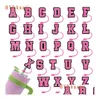 Drinkstroopjes aangepaste roze letters st toppers accessoires er charmes voor tuimelaars herbruikbare splashbestendige stofplug decoratief 8mm deel dhztb
