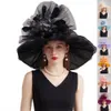 Cappelli a bordo larghi cappelli a secchio FS Luxury Purple Red Organzy Kentucky Derby Cappelli per donne Eleganti signori estivi da sposa Cappello da sposa Big Flower Church Fedoras Y240426