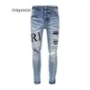 Embroidery Amiirii Purple Jeans Mens Fashion Jean 2024 Demin Letter Perforated Patch Fashion Trend Mens CM42