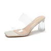 Talltor 2024 Summer Women High Heel Brand Design PVC Transparent Mjuka bekväma bilder Sandaler Damer Peep Toe Beach