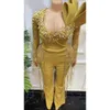 Aso Jumpsuits Sheath August Gold Prom Dress Beaded Crystals Evening Formal Party Second Reception Birthday Engagement Gowns Dresses Robe De Soiree Zj Es